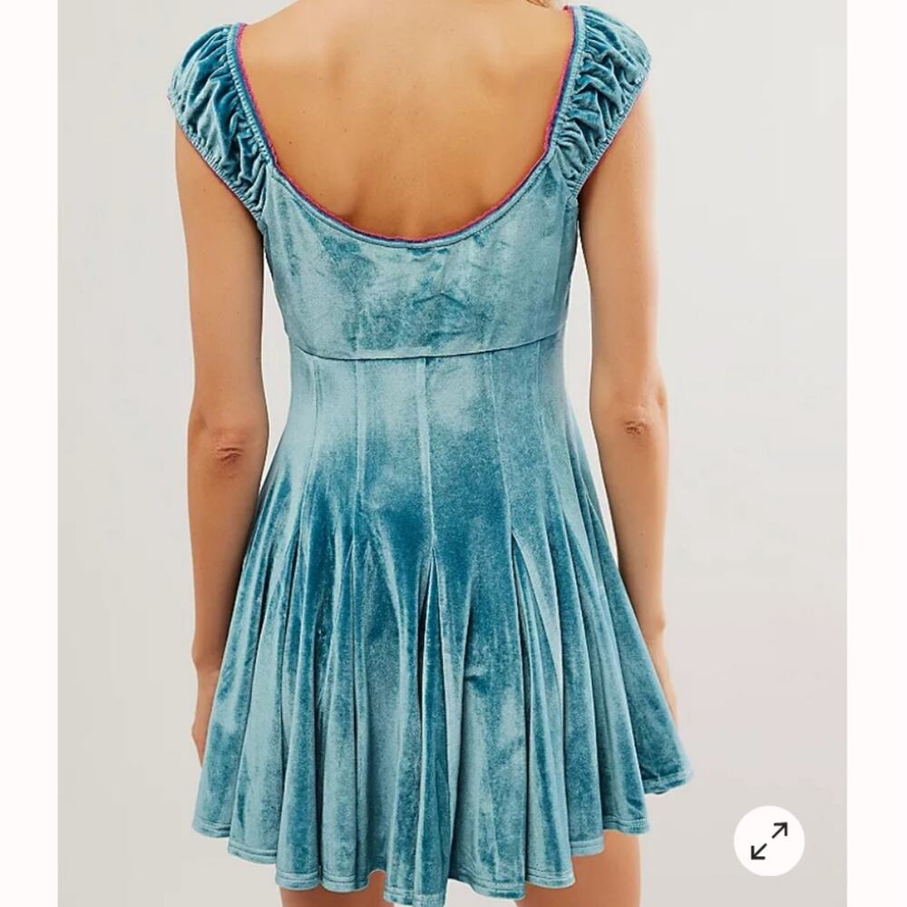 Free People Rose Marie Velvet Mini Dress Blue XS Fit & Flare Romantic Party - Picture 3 of 14